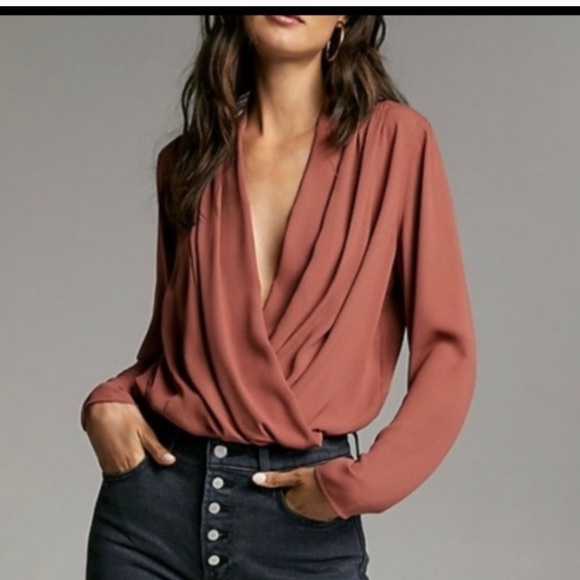 Babaton Tops - Babaton Ambrose Bodysuit Long Sleeve Wrap Top Rust / Copper Sz s